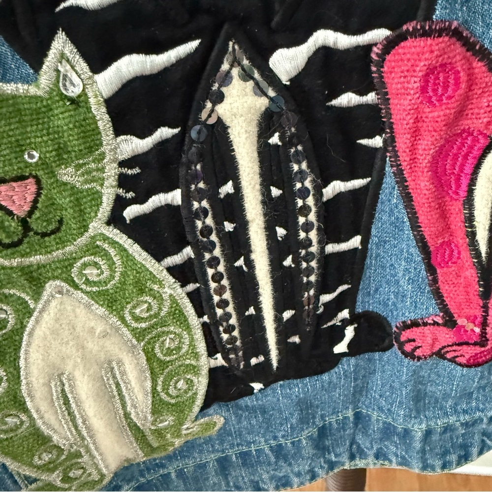 🐾 Blue Bayou Cat Embroidered Denim Jacket XL - Picture 4 of 15